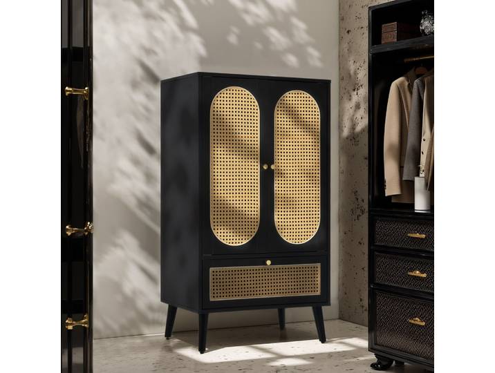 Armoire en Bois Noir avec Portes en Cannage