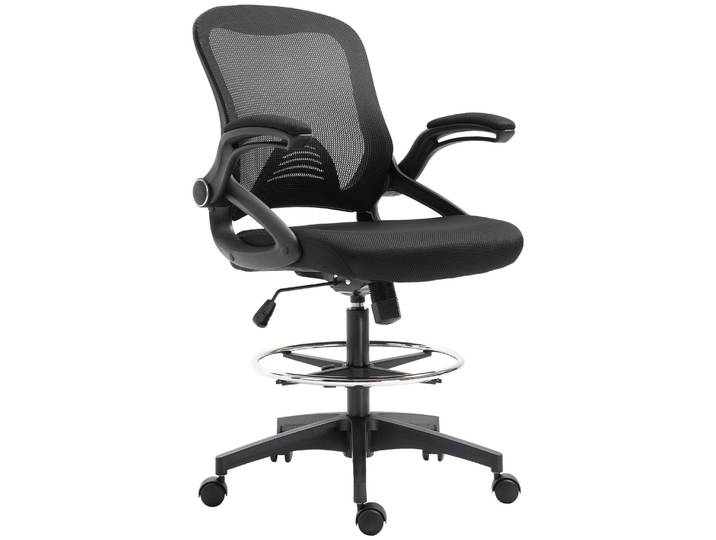 Vinsetto Mesh Zeichenstuhl Ergonomischer Bürostuhl mit Rollen drehbar Schwarz