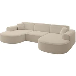 WOHNLANDSCHAFT MARI-U1 - 303x171x79 cm Dunkelbeige Bouclé