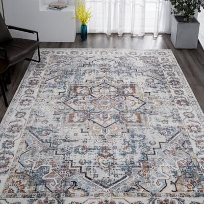KALATY Abstract Traditional Ivory Area Rug