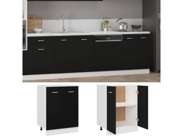 Armoire de cuisine - Aggloméré - Noir - 60x46x81 5 cm - Design simple - Espace de rangement optimisé