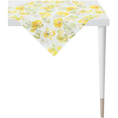 Mitteldecke APELT "6405 SPRINGTIME, Frühjahrsdeko, Frühling" Gr. 1, gelb (weiß, gelb, natur), B:88cm L:88cm, Baumwolle, Polyester, Tischdecken, Mitteldecke, Digitaldruck
