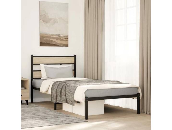 CHIC Lit adulte 1 place - 75x190 cm Structure/Cadre de lit en métal chêne sonoma 75x190 cm #Sara39187