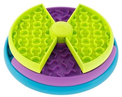 Inspired Living Elevated Ceramic Slow Feeder Cat Bowl With Wooden Stand three layer Rotation