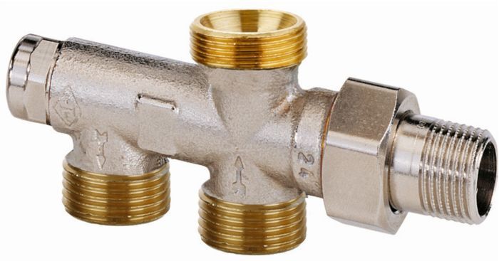 Heimeier Duolux Zweirohrverteiler 3801-02.000 DN 15, mit Absperrung-/Voreinstellung, Rotguss vernickelt