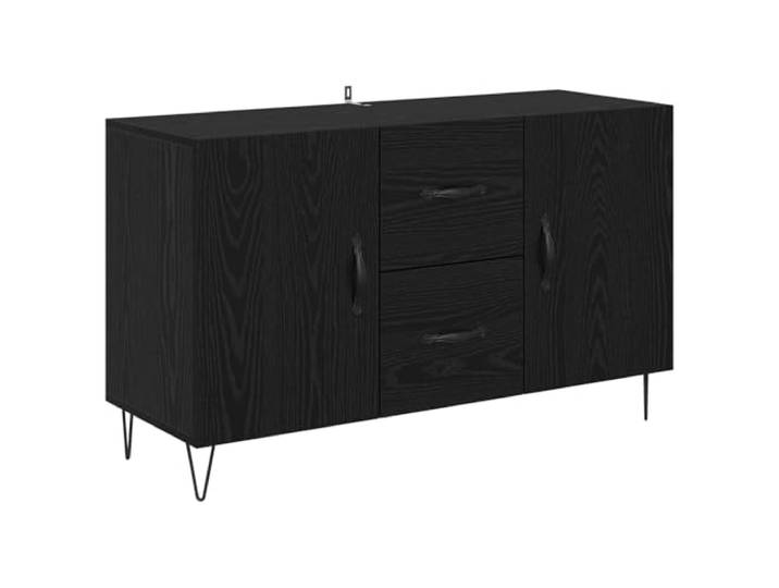 Sideboard Schwarz Eichen-Optik 100x36x60 cm Holzwerkstoff Kommode Schubladen, Türen, Metallgriffe, konische Beine, Regalbretter, Wohnzimmer, Esszimmer, modernes Design