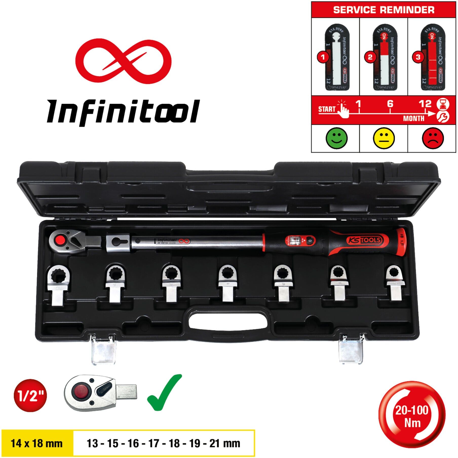 KS Tools 14x18mm INFINITOOL Einsteck-Drehmomentschlüssel-Satz 20-200Nm, 9-tlg (516.9105)