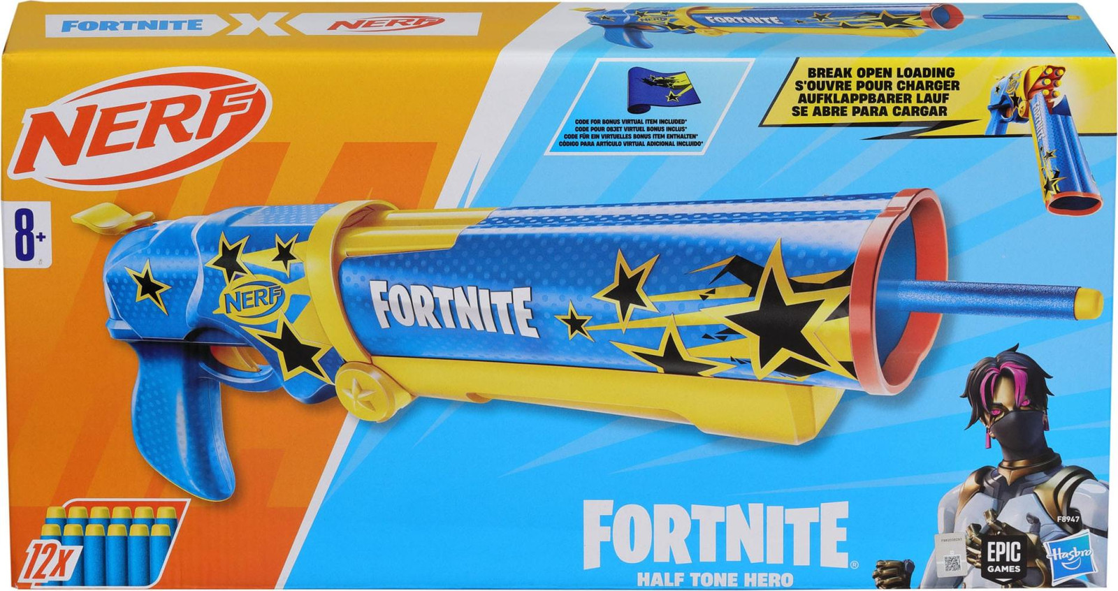 Hasbro Nerf Fortnite Half Tone Hero lanceerder met 12 blauwe Elite pijlen
