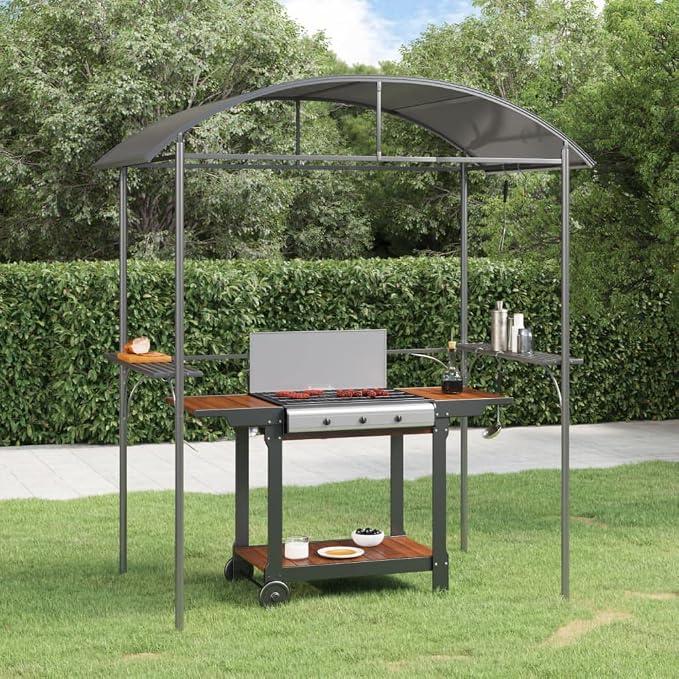 Grillpavillon mit Seitenregalen Anthrazit 220x115x230 cm Stahl, wetterfestes Gartenzelt mit Dach, wasserdichte Überdachung, Winddicht, Sonnenschutz, Outdoor Terrasse, Partyzelt, Pergola