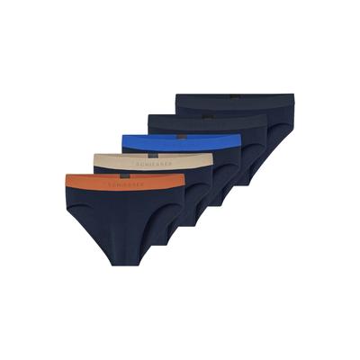 Slip SCHIESSER "Slip Slips 5P 95/5 5er Pack", Herren, Gr. M, bunt (blau, beige, orange), Obermaterial: 95% Baumwolle CO. 5% Elasthan EL., Unterhosen Slip