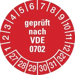 Dreifke® Prüfplakette geprüft nach VDE 0702 ab 27 rot/weiß - 30 mm Folie selbstklebend, 10 St