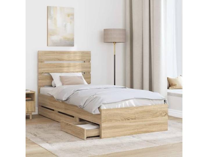 KTHLBRH Bettgestell mit Schublade Eiche Sonoma 75 x 190 cm Robustes Holz, minimalistisches Design, integrierter Behälter, perfekt für moderne Räume