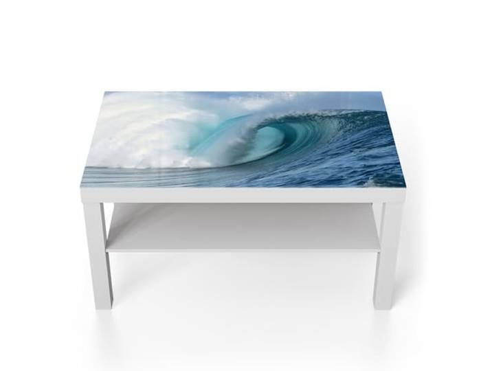 DEQORI Glastisch weiß groß 90x50 cm Motiv Welle der Ewigkeit ausgefallener Beistelltisch aus Glas Hochglanz Couchtisch fürs Wohnzimmer moderner Couch Tisch mit Design