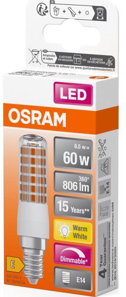 Osram T Slim Led Specialpære E14, 7w=60w, Dæmpbar