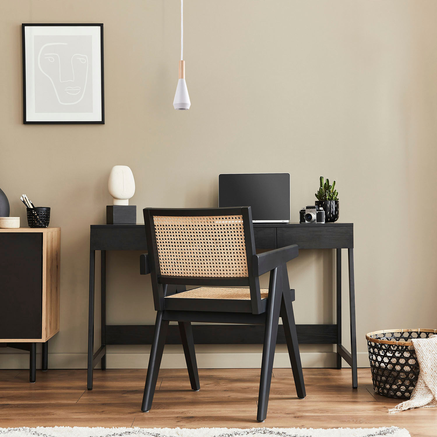 PACO HOME Pendelleuchte "MORA", weiß, Ø 10cm H: 178,5cm, Leuchten, Wohnzimmer Esszimmer Klein Modern Holz Metall GU10 Trichterform, Pendelleuchte
