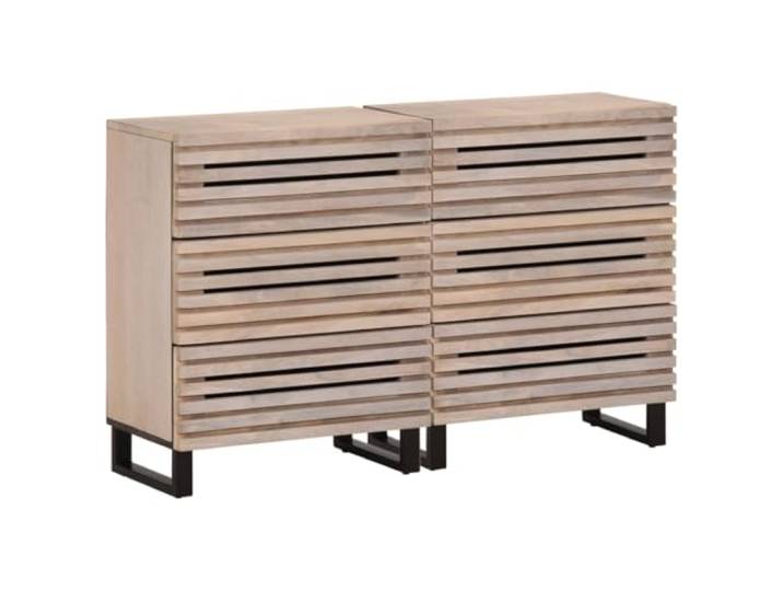 HGFDVCMR Sideboard 2er Set 60x34x75 cm Massivholz Mango Kommode Robuster Anrichte-Schrank im Industrial-Design aus Mango-Massivholz und Stahl für Ordnung in Wohnzimmer und Flur.