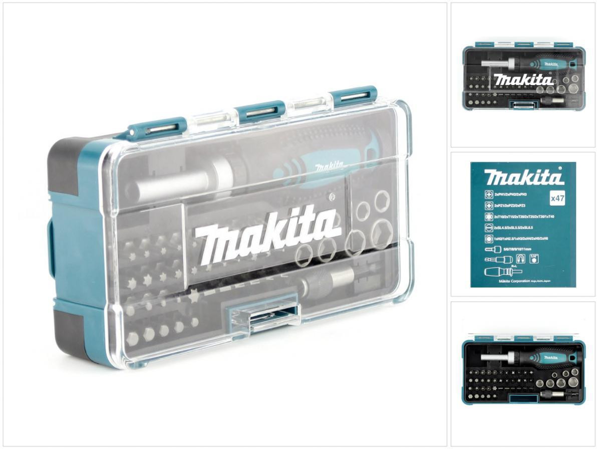 Makita B-28612 bitset met 47 delen en bit-schroevendraaier in kunststof doos