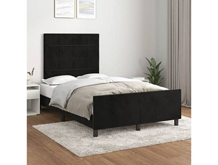 RJPLMFV Bettgestell, Velours, Schwarz, 120 x 200 cm, mit Kopfteil Höhenverstellbarer Kopf, robuste Füße, Sperrholzleisten, Rückenstütze zum Lesen