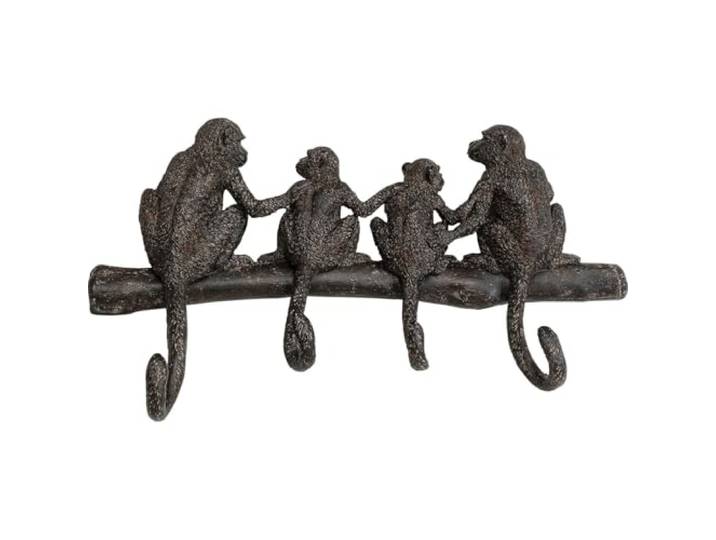 Kare Design Wandgarderobe Monkey Family, Braun, 38 cm, Garderobenleiste mit 4 Haken, Vintage-Stil, Motiv AFFE, Wanddekoration, Flur