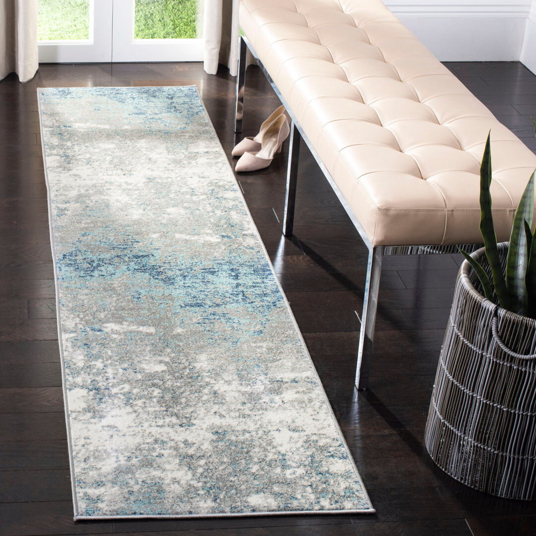 Trent Austin Design Odin Abstract Gray Area Rug Blue Runner 61 x 244 cm