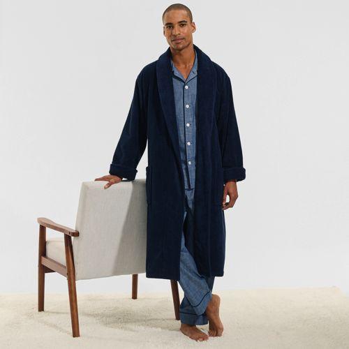 Bademantel aus türkischem Frottee für Herren, Herren, size: regular, Blau, Baumwolle, by Lands' End