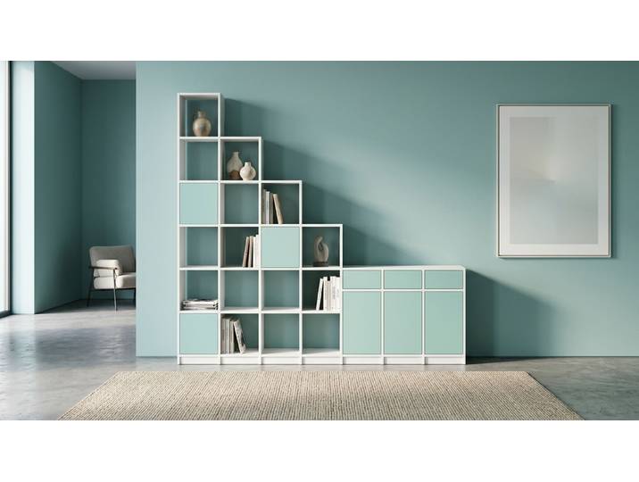 Stufenregal mit Ablage MDF Beschichtet MDF Weiß matt