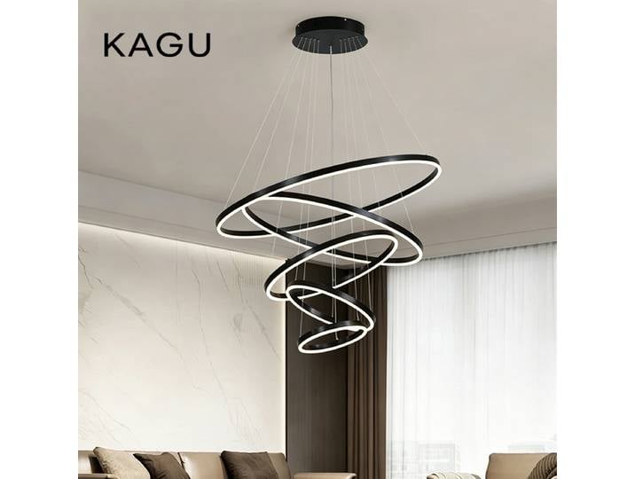 Lampe à suspension moderne anneaux LED cercle plafond suspendu lustre noir Loft salon salle à manger cuisine luminaire intérieur