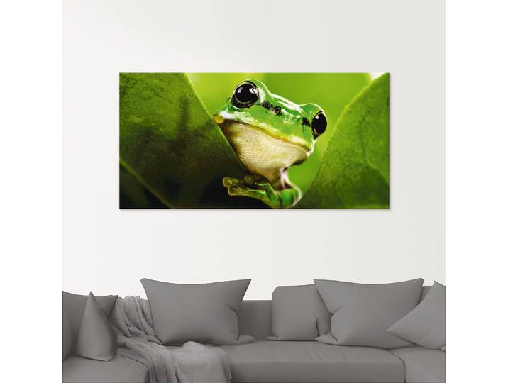 Glasbild ARTLAND Ausspähender Frosch , grün (farbe bild(er): grün), B:60cm H:30cm, Bilder, Glasbild, in verschiedenen Grössen