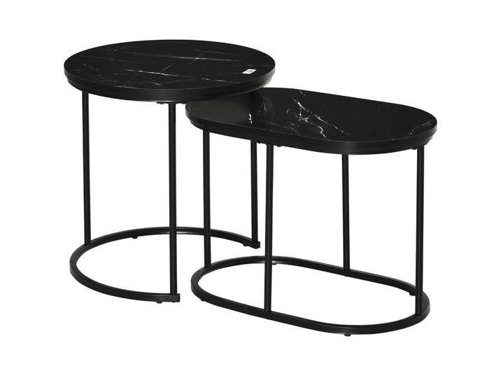 Modfu Couchtisch aus Stahl & MDF Ø50x50,5/60x36x43,5 cm in Schwarz mit Stapelfunktion, Metall, 50x50.5x50 cm, Wohnzimmer, Wohnzimmertische, Couchtische