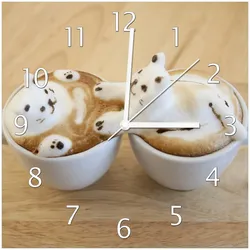 Wallario Uhr 20 x 20 cm, weiße Zeiger Süße Milchschaum Katzen auf Kaffee