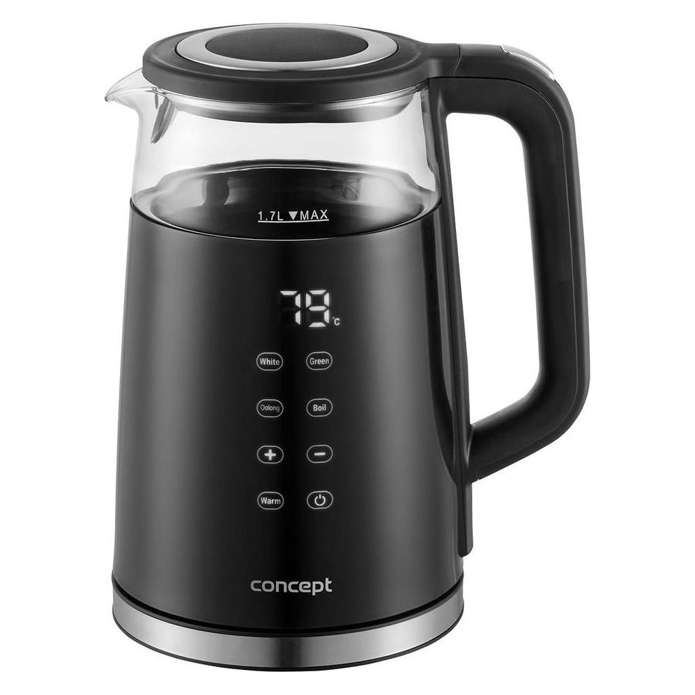 Concept RK4100 Glas-Wasserkocher - 1,7 l - Temperaturregelung - Warmhaltefunktion - Schwarz (1.70 l) (RK4100)