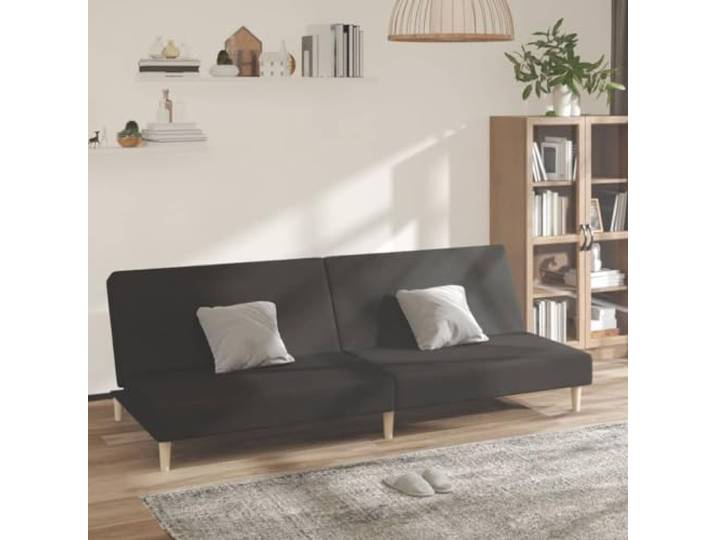 HEFZGDB Schlafsofa 2-Sitzer Schwarz Stoff Bettcouch mit 2-in-1-Funktion für Wohnzimmer und Büro, Komfortables Sitzgefühl durch atmungsaktiven Bezug, Robuster Holzrahmen und stabile