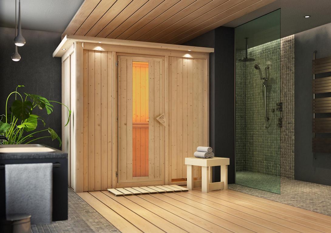KARIBUHOLZT Sauna Variado Front, o. Zub. m.Isoliertür u.Dachkranz 09238918
