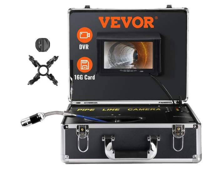 Caméra de canalisation VEVOR\, 50 m\, écran 7 pouces\, caméra d'inspection de canalisations avec fonction DVR\, caméra étanche IP68\, 12 LED réglables\, avec une carte SD de 16 Go
