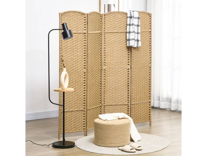 HOMCOM Paravent Bois 4 Panneaux 160x170cm Pliable Naturel