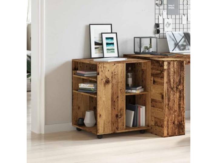 KTHLBRH Schrank mit Rädern, antikes Holz, 60 x 53 x 72 cm, aus Spanplatte 4 Rollen mit 2 arretierbaren Rollen für Drucker und Dokumente, Montage erforderlich