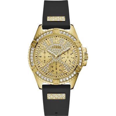 Multifunktionsuhr GUESS "LADY FRONTIER", schwarz, Armbanduhren, Damen, Armbanduhr, Quarzuhr, Damenuhr, Silikonarmband