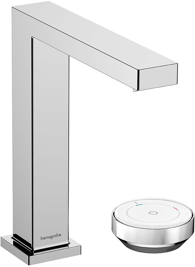 Hansgrohe Grifo monomando cuadrado para lavabo de 2 agujeros con vaciador y StartCool Tecturis E . Cromo