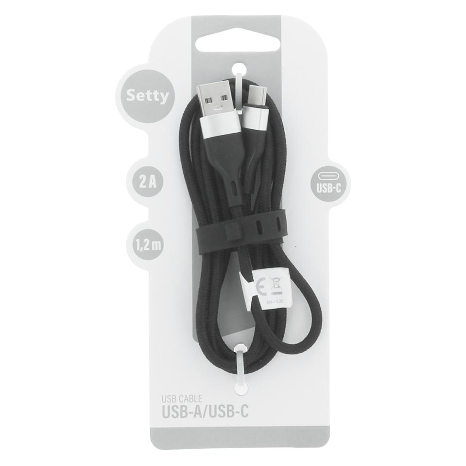 Setty USB - USB-C Kabel 1,2 m 2A KNA-C-1.221 schwarz (1.20 m, USB 2.0, 10 W) (38860538)