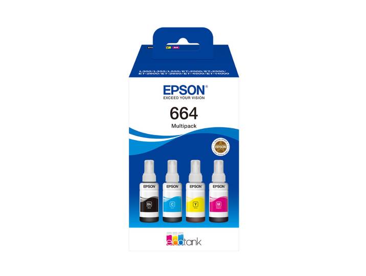 Epson 664 EcoTank 4-colour Multipack, Original, Noir, Cyan, Magenta, Jaune, EcoTank L555 EcoTank L355 EcoTank ET-4500 EcoTank ET-2650 EcoTank ET-2600