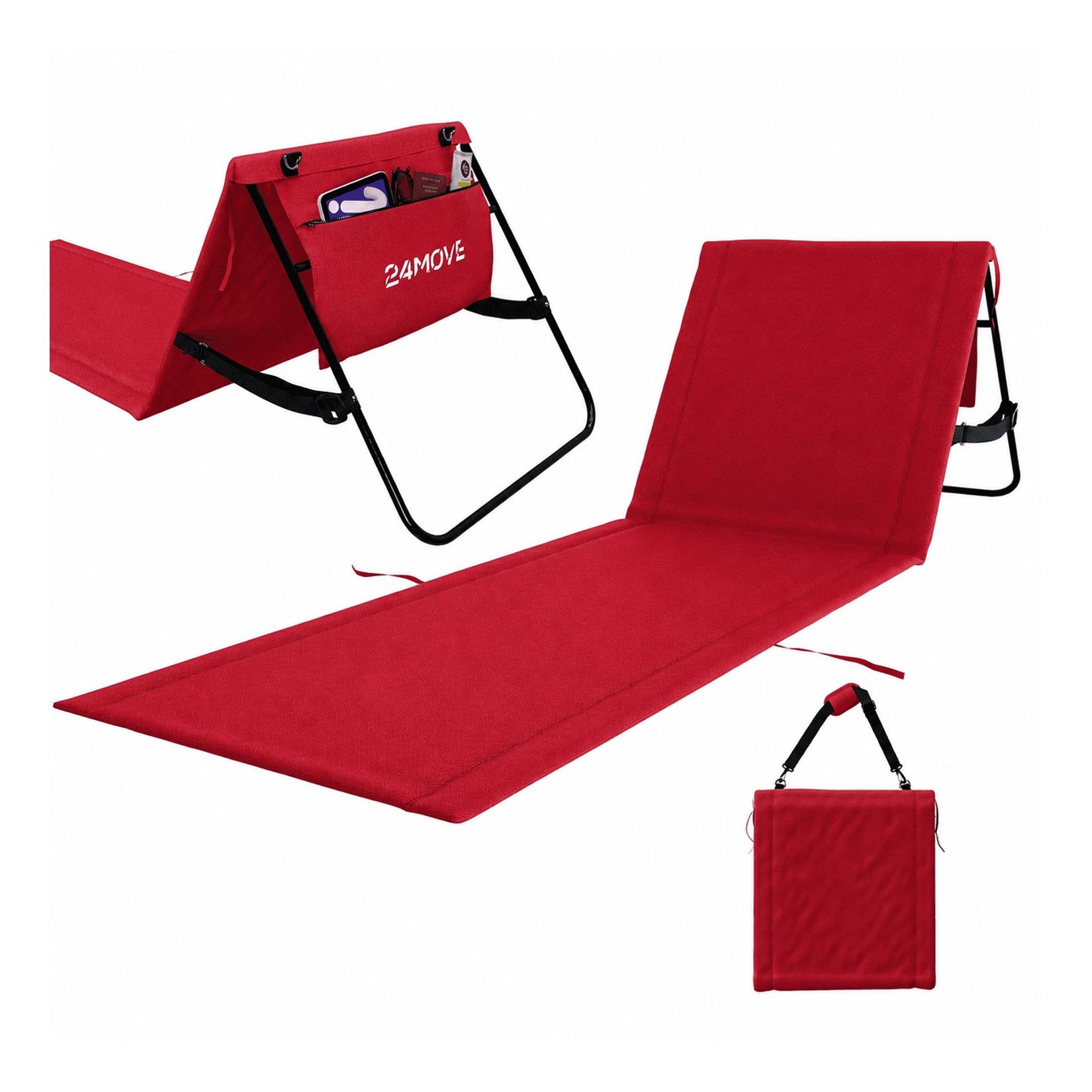 24MOVE® Strandmatte 1er Set klappbar mit Rückenlehne, Strandliege mit Gurt, tragbar für Strand und Garten, Liegematte rot