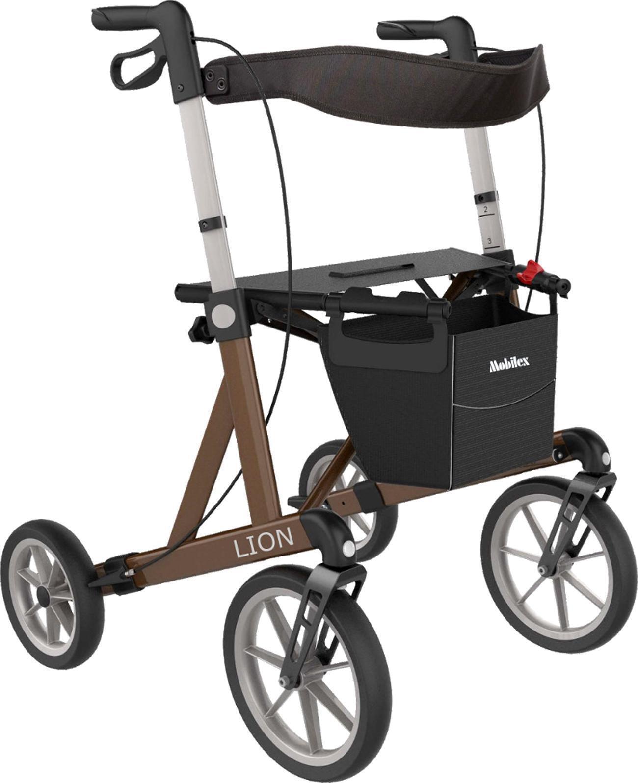 Outdoor Rollator Mobilex Lion mit Schleifbremse Braun Metallic Sitzhöhe 62 cm