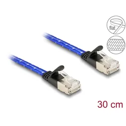 Delock RJ45 Flachband Netzwerkkabel mit Geflechtmantel Cat.6A U/FTP 0,3 m blau