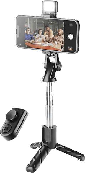 Palo Selfie - CellularLine Sparkle, Universal, selfie trípode, Con luz LED incorporada y mando a distancia, Negro
