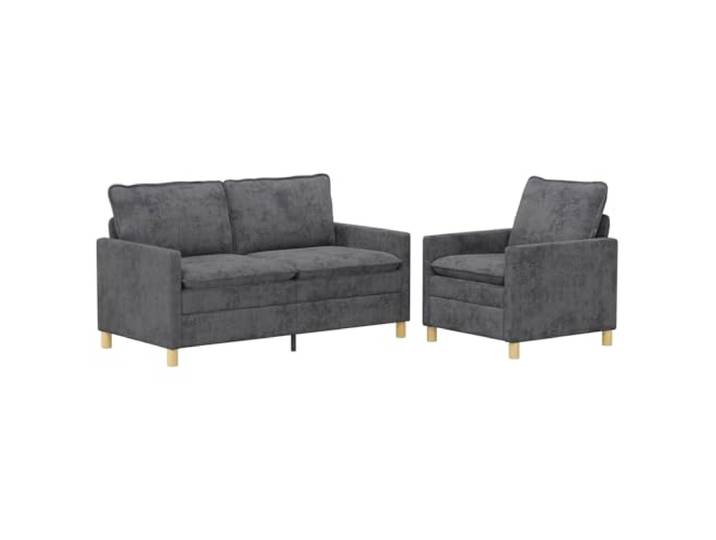 KUTYWEXFM Sofaset 2-teilig Modern Dunkelgrau Polstergarnitur Metall Bequeme Polstergarnitur mit dickem Doppelkissen und abnehmbarem Bezug aus Polyester für Wohnzimmer und Büro.