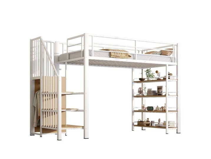 Lit mezzanine 90x200 blanc escalier rangement