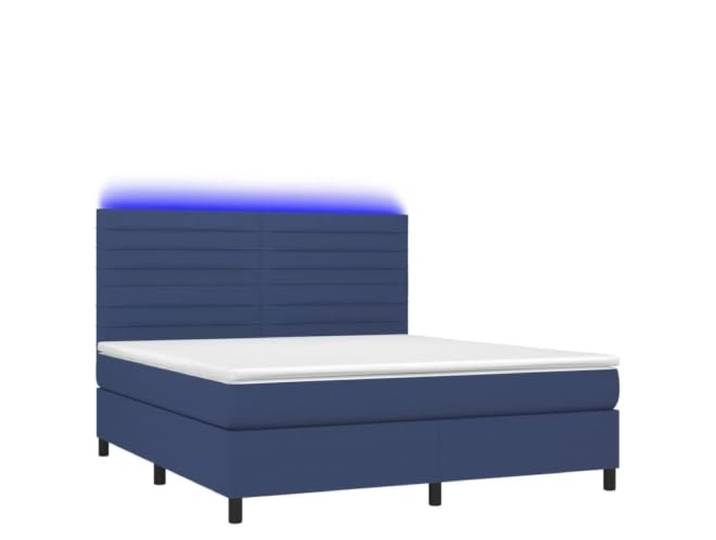 PUGYNBK Boxspringbett, Matratze und LED-Lichter, blauer Stoff, 180 x 200 cm Verstellbares Kopfteil, Taschenfedern, atmungsaktiver Schutz, Montage inklusive