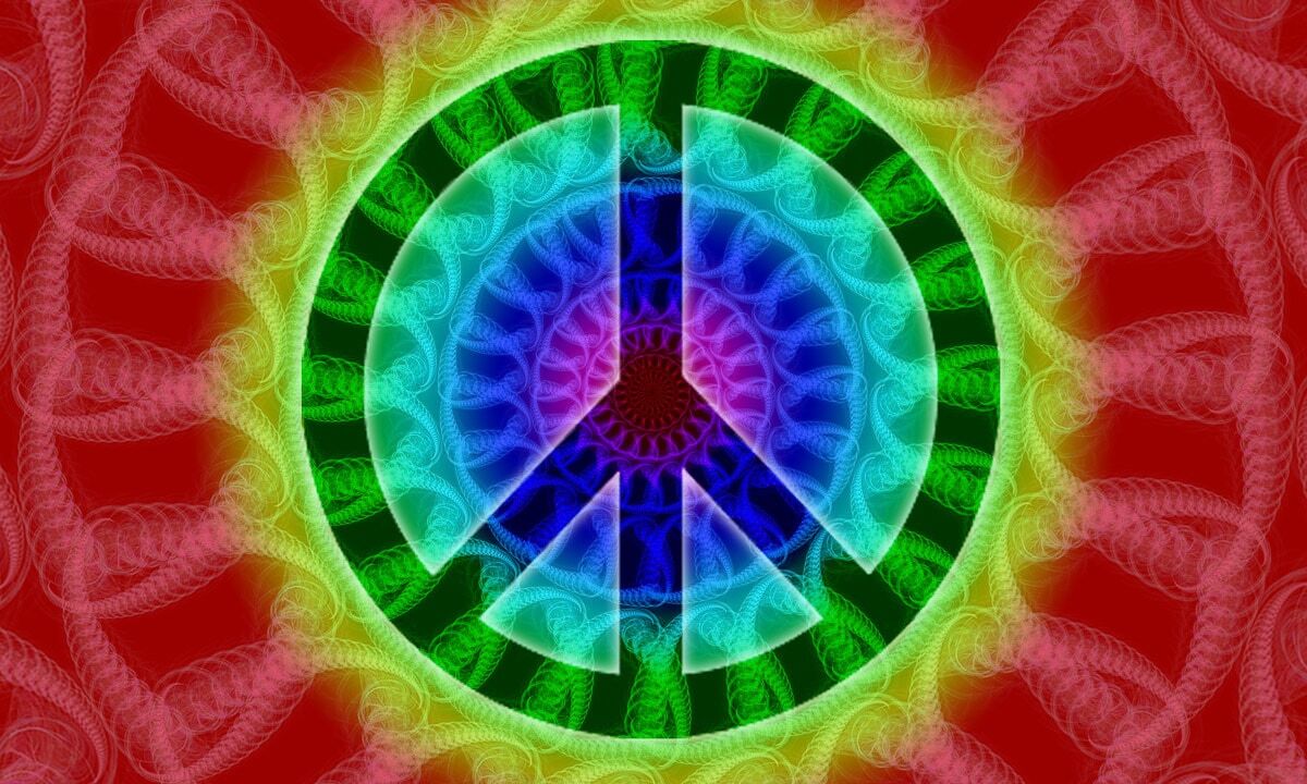 Fototapete PAPERMOON "Psychedelisches Friedenszeichen", bunt, B:2m L:1,5m, Vlies, Tapeten, Fototapete bunt B/L: 2m x 1,5m, Rollen: 1