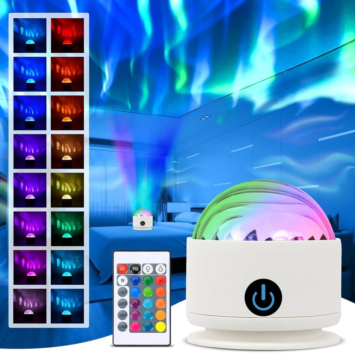 Aurora Projector met 16 Kleuren en Golven, RGB Dimbare LED Projector voor Kinderen en Woonkamer Decoratie