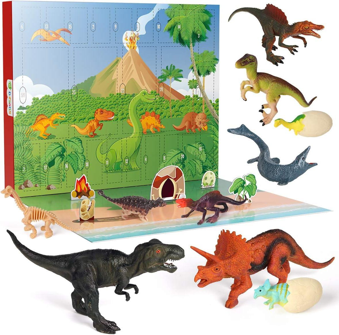 oCreon Dinosaurus-adventskalender voor kinderen met 24 dagen dinosaurus-speelgoed